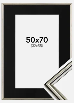 Ramme Horndal Sølv 50x70 cm - Passepartout Sort 33x56 cm
