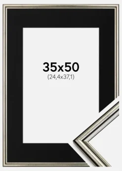 Ramme Horndal Sølv 35x50 cm - Passepartout Sort 10x15 inches