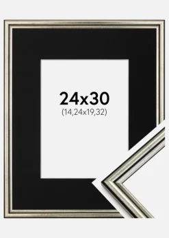 Ramme Horndal Sølv 24x30 cm - Passepartout Sort 6x8 inches