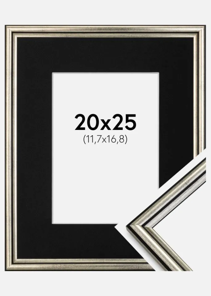 Ramme Horndal Sølv 20x25 cm - Passepartout Sort 5x7 inches