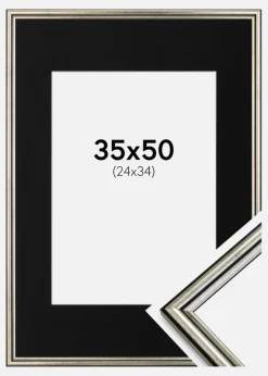 Ramme Horndal Sølv 35x50 cm - Passepartout Sort 25x35 cm