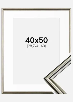 Ramme Horndal Sølv 40x50 cm - Passepartout Hvid 29,7x42 cm (A3)