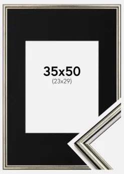 Ramme Horndal Sølv 35x50 cm - Passepartout Sort 24x30 cm