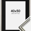 Ramme Horndal Sølv 40x50 cm - Passepartout Sort 29,7x42 cm (A3)