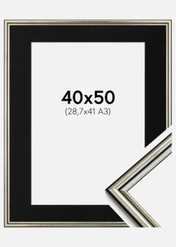 Ramme Horndal Sølv 40x50 cm - Passepartout Sort 29,7x42 cm (A3)