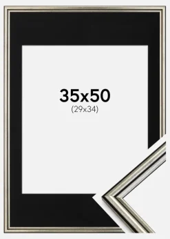 Ramme Horndal Sølv 35x50 cm - Passepartout Sort 30x35 cm