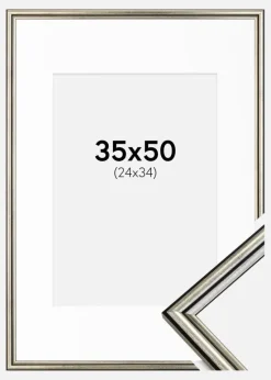 Ramme Horndal Sølv 35x50 cm - Passepartout Hvid 25x35 cm