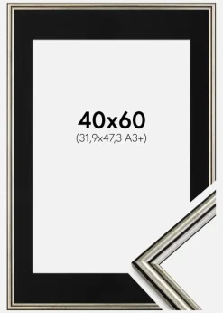 Ramme Horndal Sølv 40x60 cm - Passepartout Sort 32,9x48,3 cm (A3+)