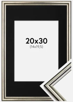 Ramme Horndal Sølv 20x30 cm - Passepartout Sort 15x21 cm (A5)