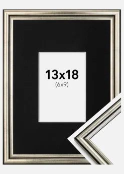 Ramme Horndal Sølv 13x18 cm - Passepartout Sort 7x10 cm