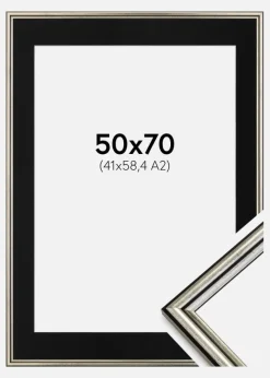 Ramme Horndal Sølv 50x70 cm - Passepartout Sort 42x59,4 cm (A2)