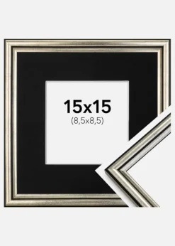 Ramme Horndal Sølv 15x15 cm - Passepartout Sort 9x9 cm