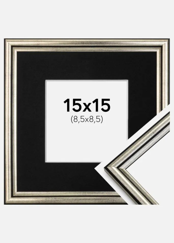 Ramme Horndal Sølv 15x15 cm - Passepartout Sort 9x9 cm