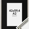 Ramme Horndal Sølv 42x59,4 cm (A2) - Passepartout Sort 25x38 cm