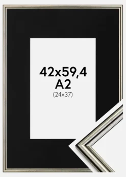 Ramme Horndal Sølv 42x59,4 cm (A2) - Passepartout Sort 25x38 cm