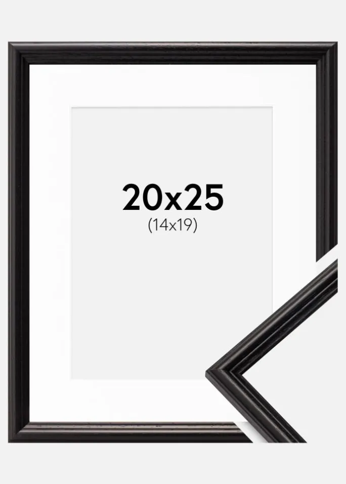 Ramme Horndal Sort 20x25 cm - Passepartout Hvid 15x20 cm