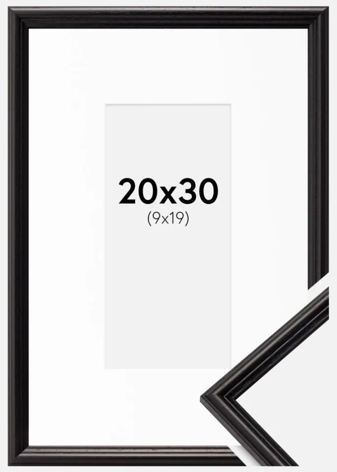 Ramme Horndal Sort 20x30 cm - Passepartout Hvid 10x20 cm