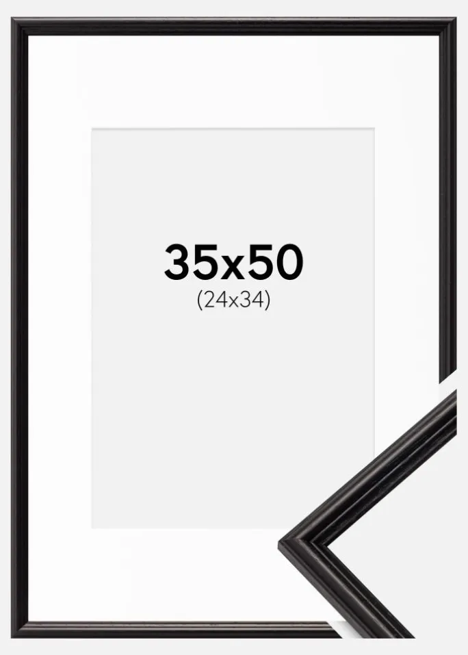 Ramme Horndal Sort 35x50 cm - Passepartout Hvid 25x35 cm