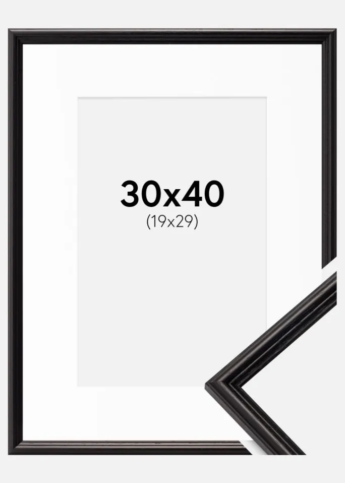 Ramme Horndal Sort 30x40 cm - Passepartout Hvid 20x30 cm