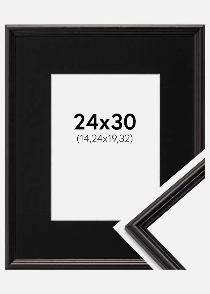 Ramme Horndal Sort 24x30 cm - Passepartout Sort 6x8 inches