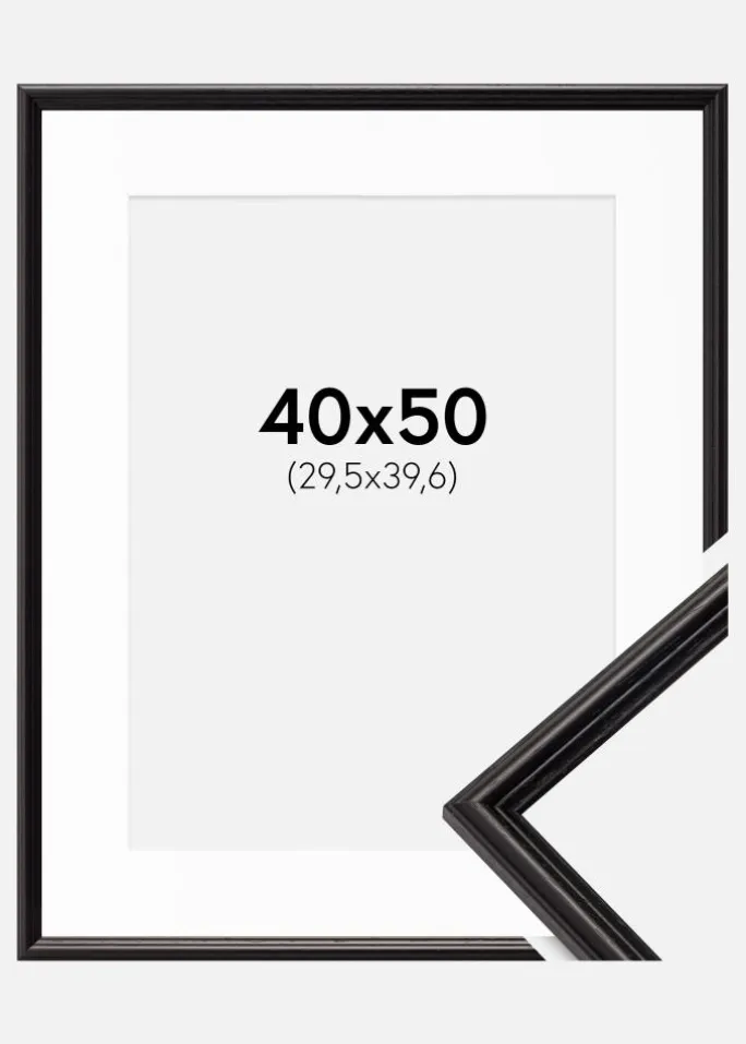 Ramme Horndal Sort 40x50 cm - Passepartout Hvid 12x16 inches