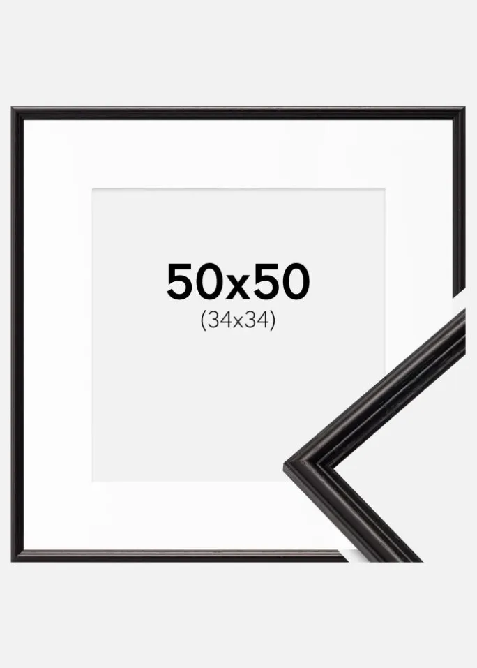 Ramme Horndal Sort 50x50 cm - Passepartout Hvid 35x35 cm