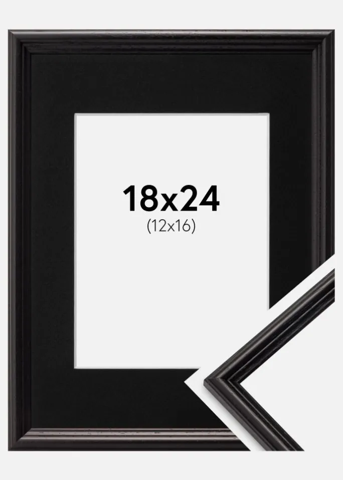 Ramme Horndal Sort 18x24 cm - Passepartout Sort 13x17 cm