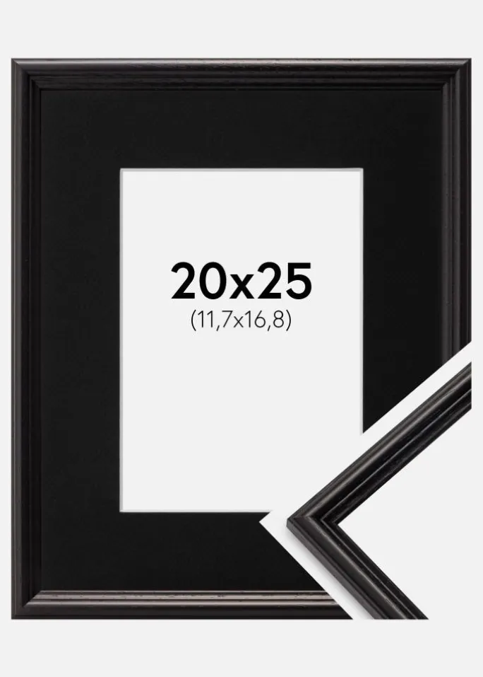 Ramme Horndal Sort 20x25 cm - Passepartout Sort 5x7 inches