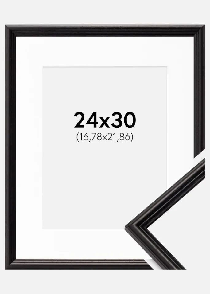 Ramme Horndal Sort 24x30 cm - Passepartout Hvid 7x9 inches