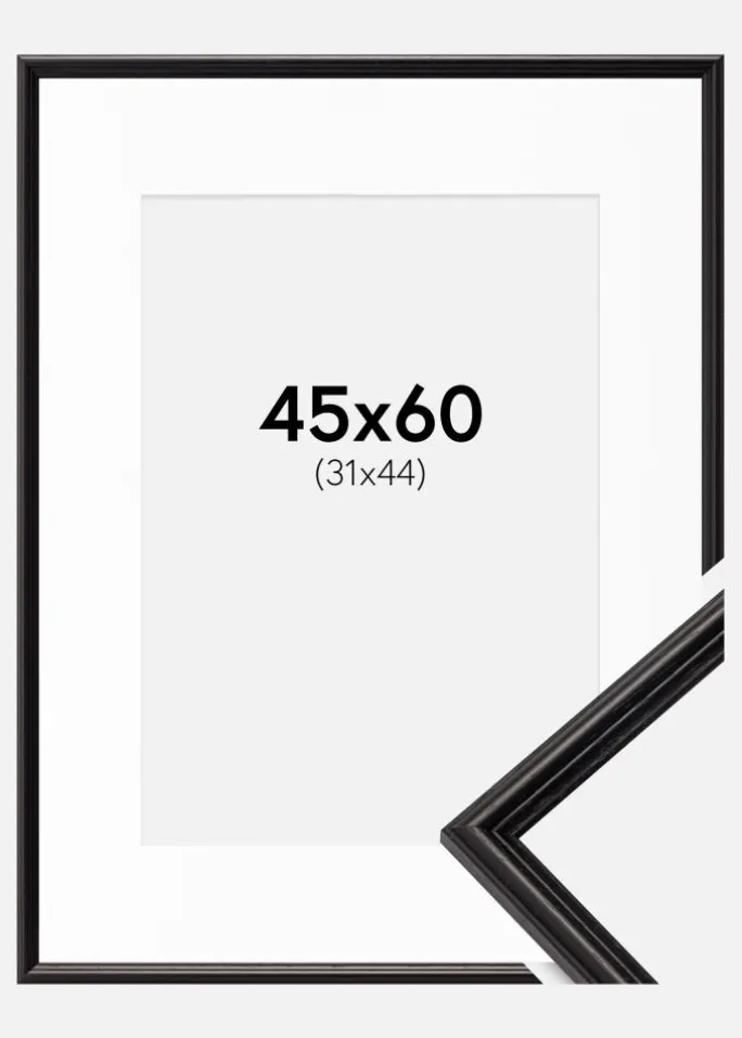 Ramme Horndal Sort 45x60 cm - Passepartout Hvid 32x45 cm