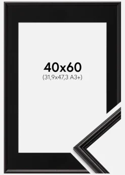 Ramme Horndal Sort 40x60 cm - Passepartout Sort 32,9x48,3 cm (A3+)