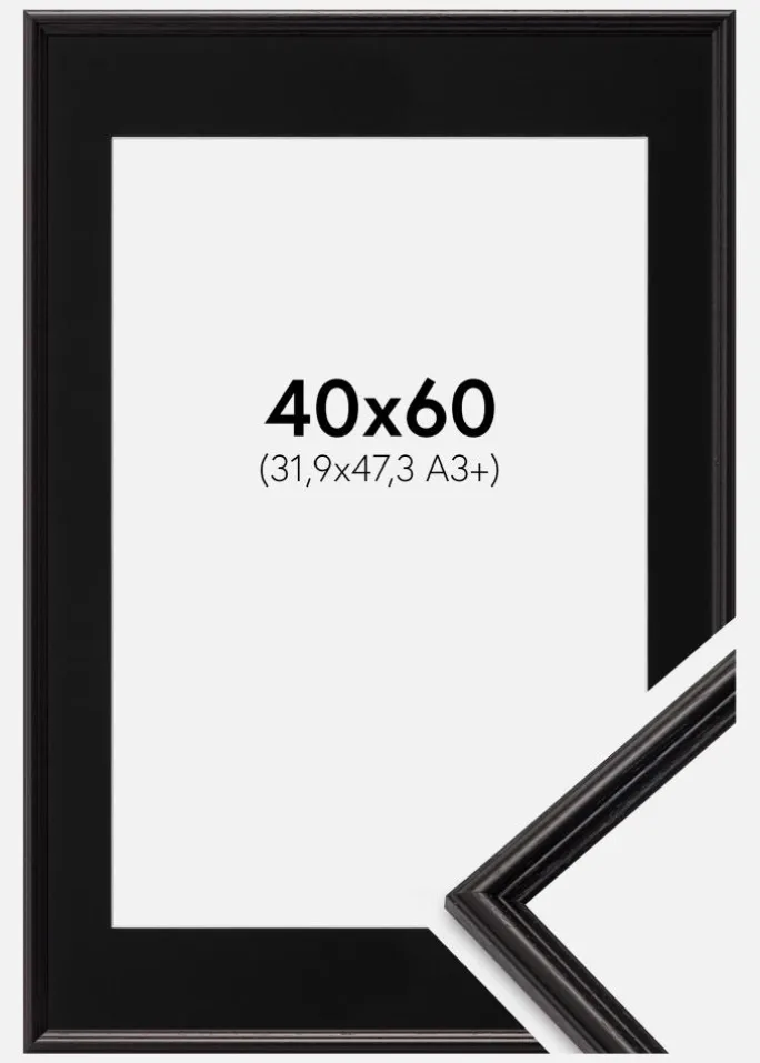 Ramme Horndal Sort 40x60 cm - Passepartout Sort 32,9x48,3 cm (A3+)