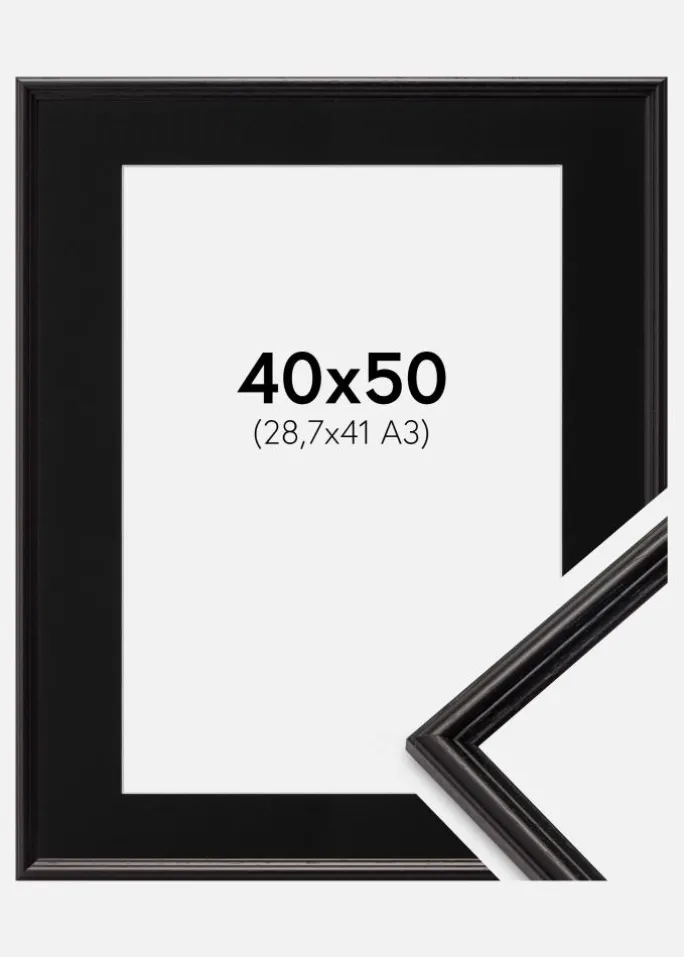 Ramme Horndal Sort 40x50 cm - Passepartout Sort 29,7x42 cm (A3)