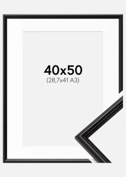 Ramme Horndal Sort 40x50 cm - Passepartout Hvid 29,7x42 cm (A3)