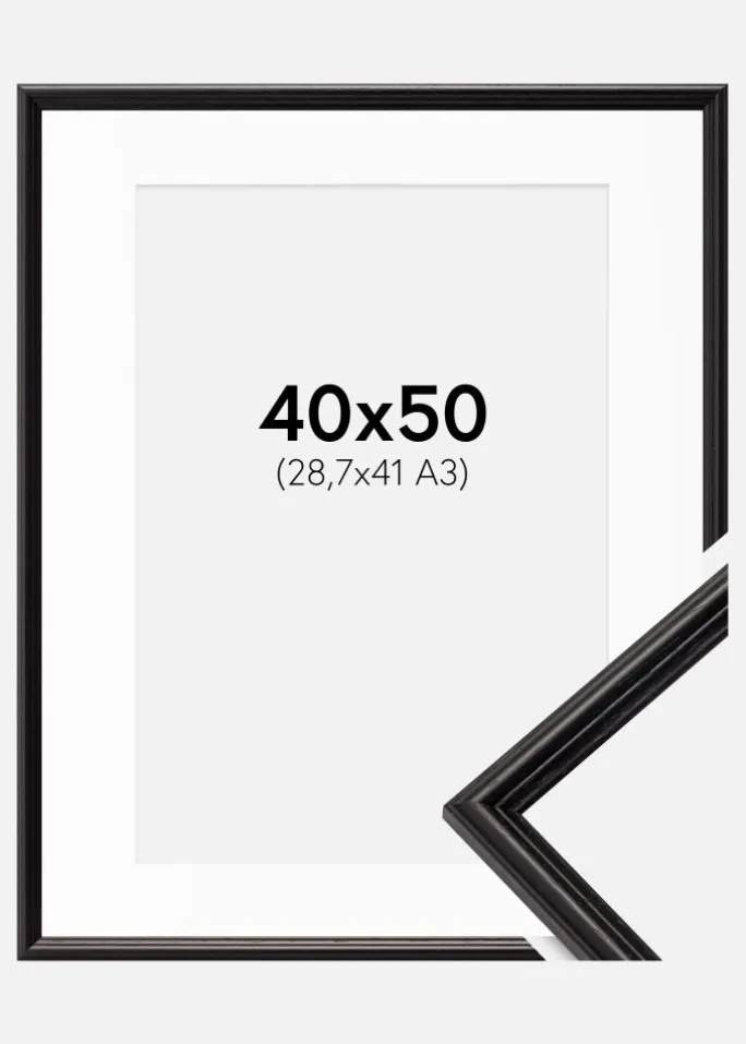Ramme Horndal Sort 40x50 cm - Passepartout Hvid 29,7x42 cm (A3)