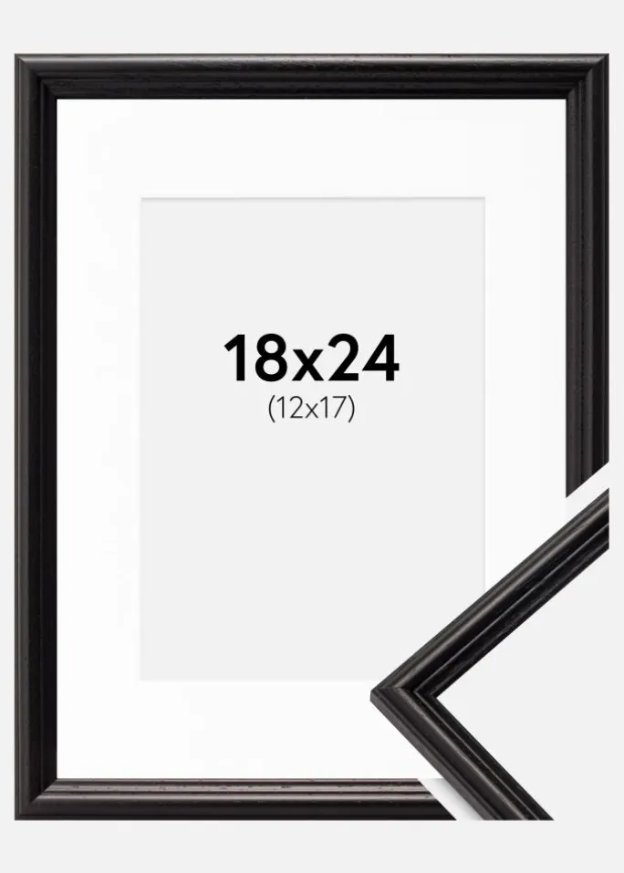 Ramme Horndal Sort 18x24 cm - Passepartout Hvid 13x18 cm