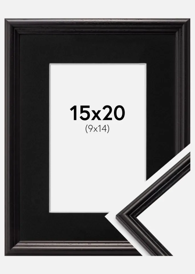 Ramme Horndal Sort 15x20 cm - Passepartout Sort 10x15 cm