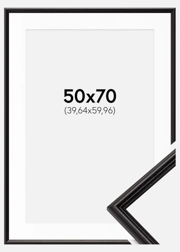 Ramme Horndal Sort 50x70 cm - Passepartout Hvid 16x24 inches