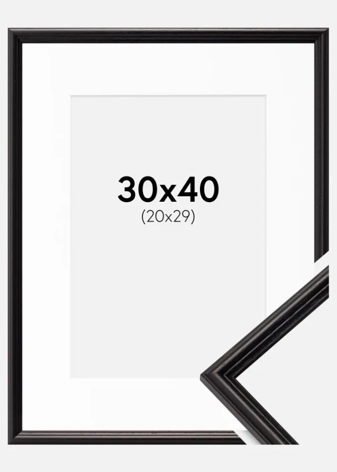 Ramme Horndal Sort 30x40 cm - Passepartout Hvid 21x30 cm