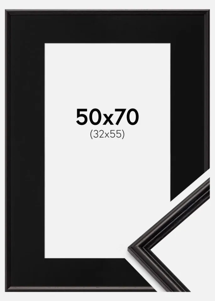Ramme Horndal Sort 50x70 cm - Passepartout Sort 33x56 cm