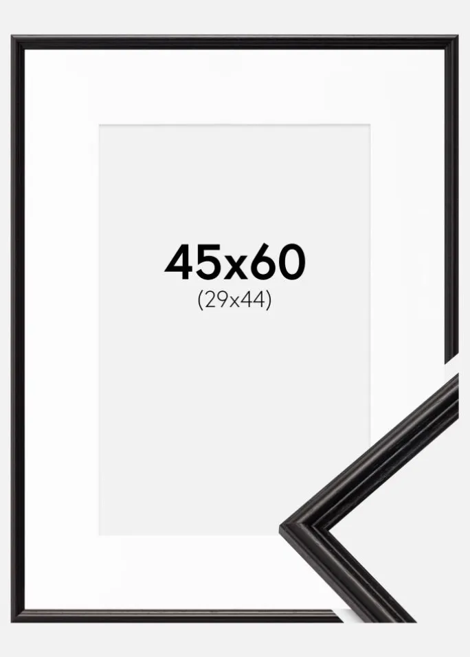 Ramme Horndal Sort 45x60 cm - Passepartout Hvid 30x45 cm