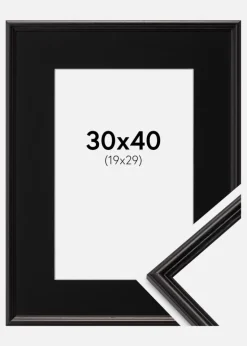 Ramme Horndal Sort 30x40 cm - Passepartout Sort 20x30 cm