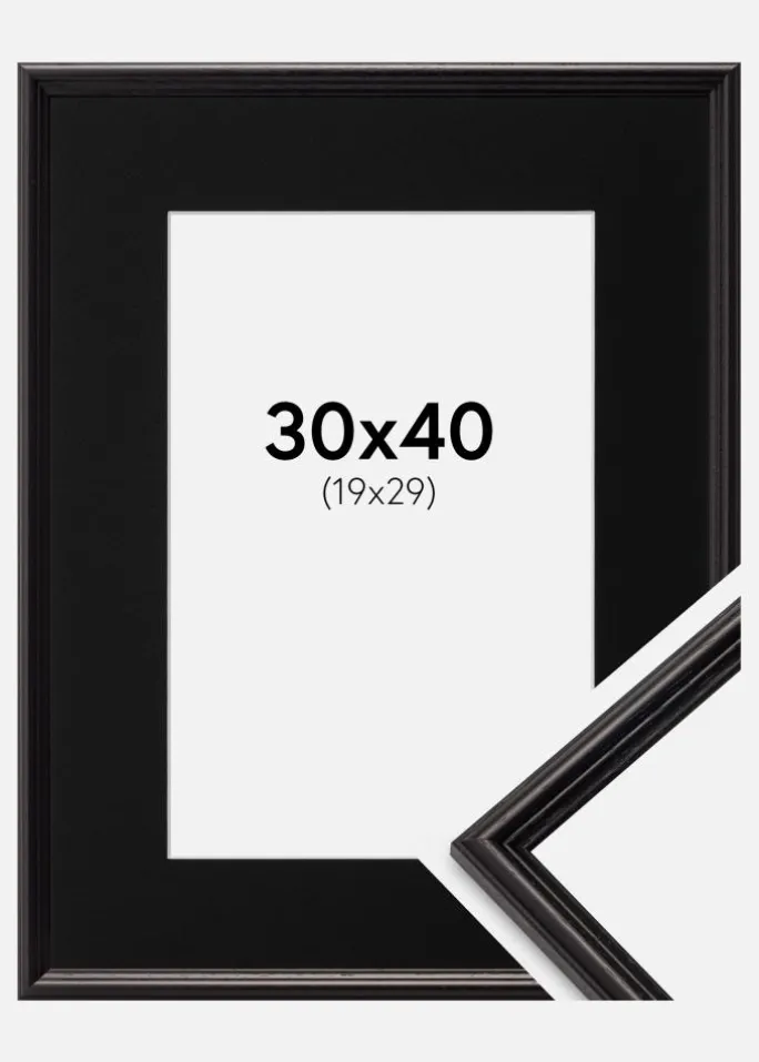 Ramme Horndal Sort 30x40 cm - Passepartout Sort 20x30 cm