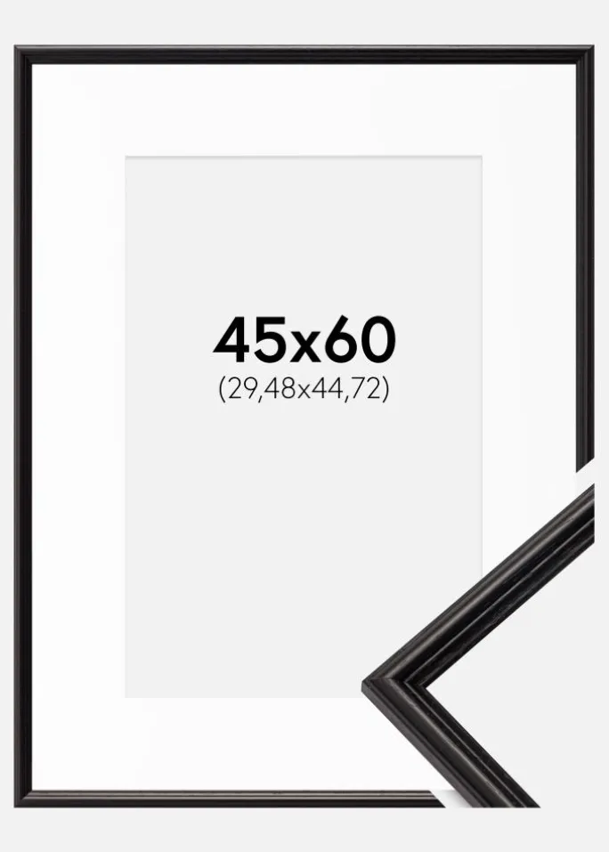 Ramme Horndal Sort 45x60 cm - Passepartout Hvid 12x18 inches