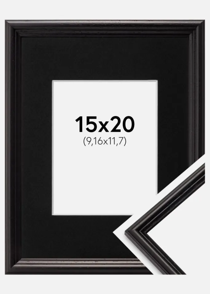 Ramme Horndal Sort 15x20 cm - Passepartout Sort 4x5 inches