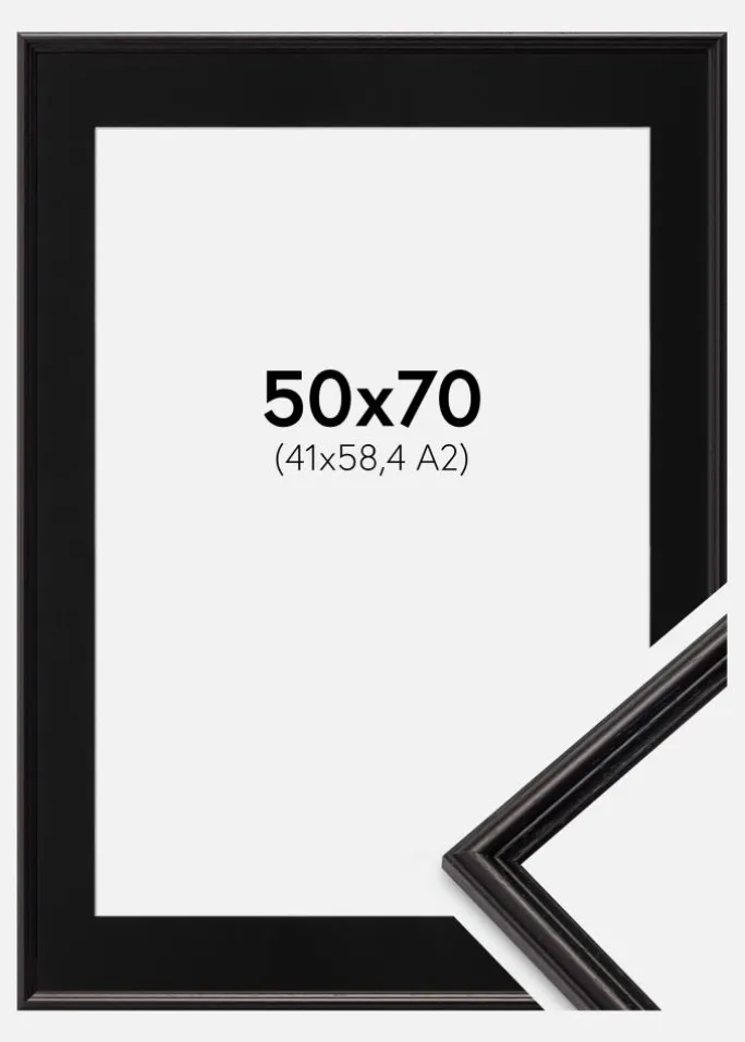 Ramme Horndal Sort 50x70 cm - Passepartout Sort 42x59,4 cm (A2)