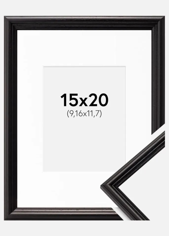 Ramme Horndal Sort 15x20 cm - Passepartout Hvid 4x5 inches