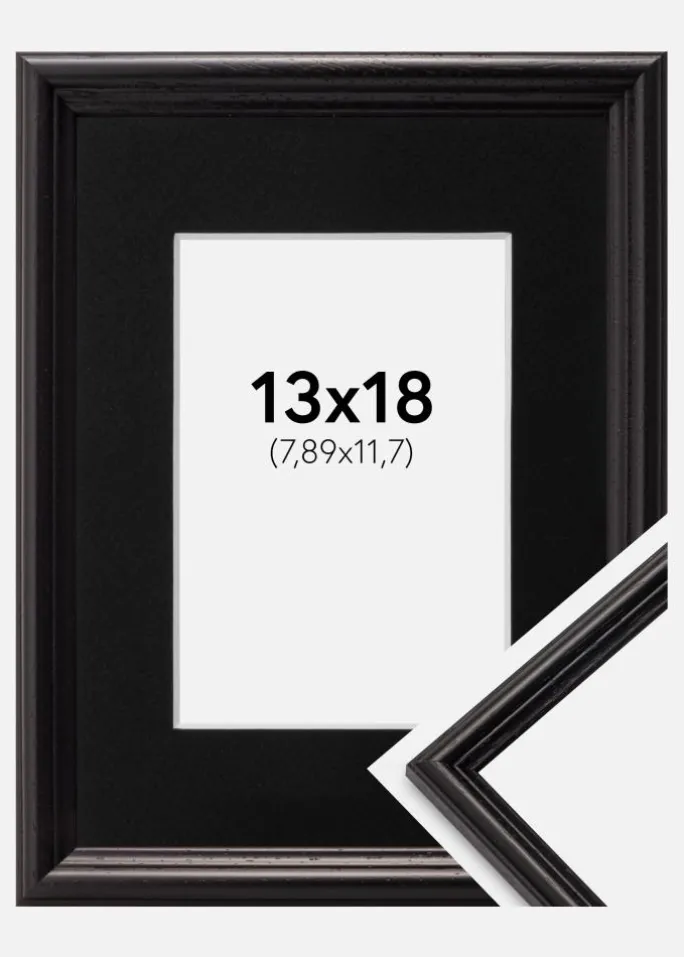 Ramme Horndal Sort 13x18 cm - Passepartout Sort 3,5x5 inches