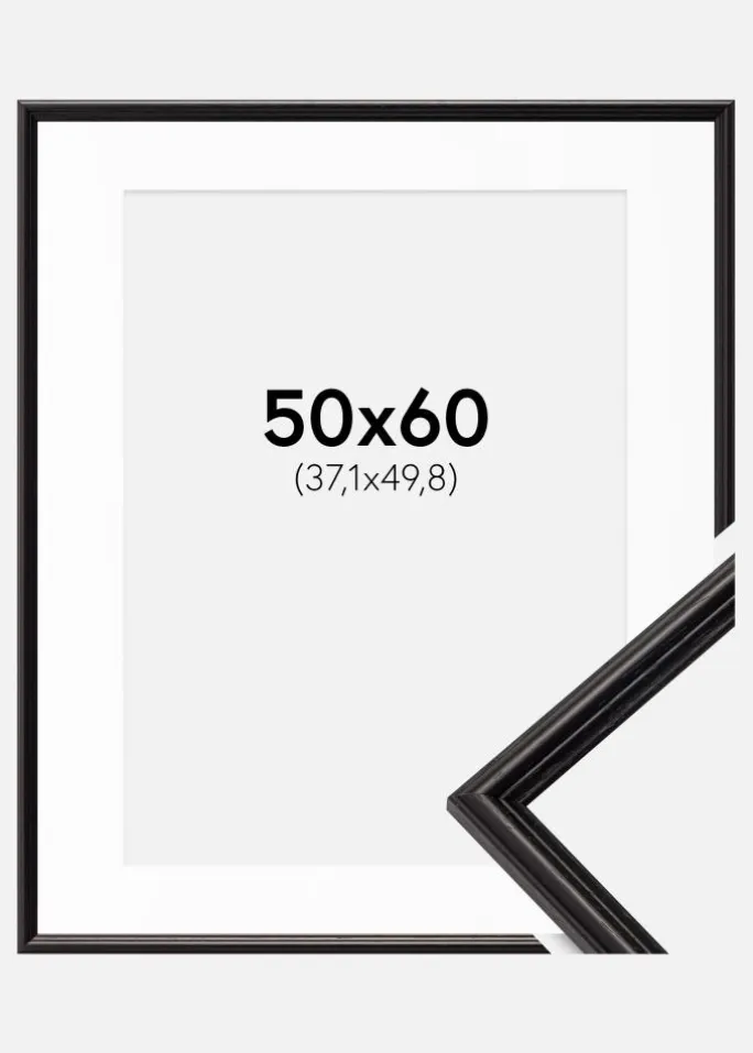Ramme Horndal Sort 50x60 cm - Passepartout Hvid 15x20 inches