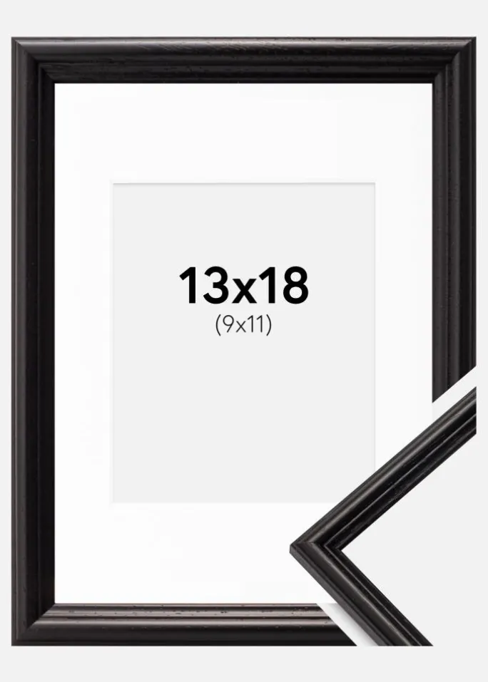 Ramme Horndal Sort 13x18 cm - Passepartout Hvid 10x12 cm